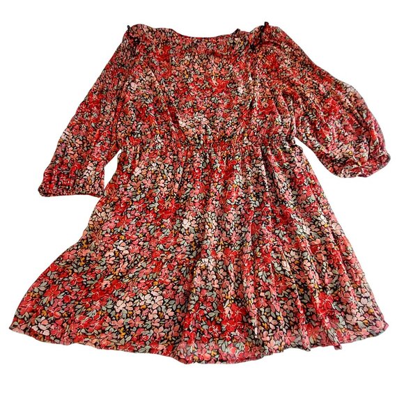 Lauren Conrad Red Floral Long Sleeve Dress Size  PXL Polyester Made In Indonesia - Picture 3 of 11